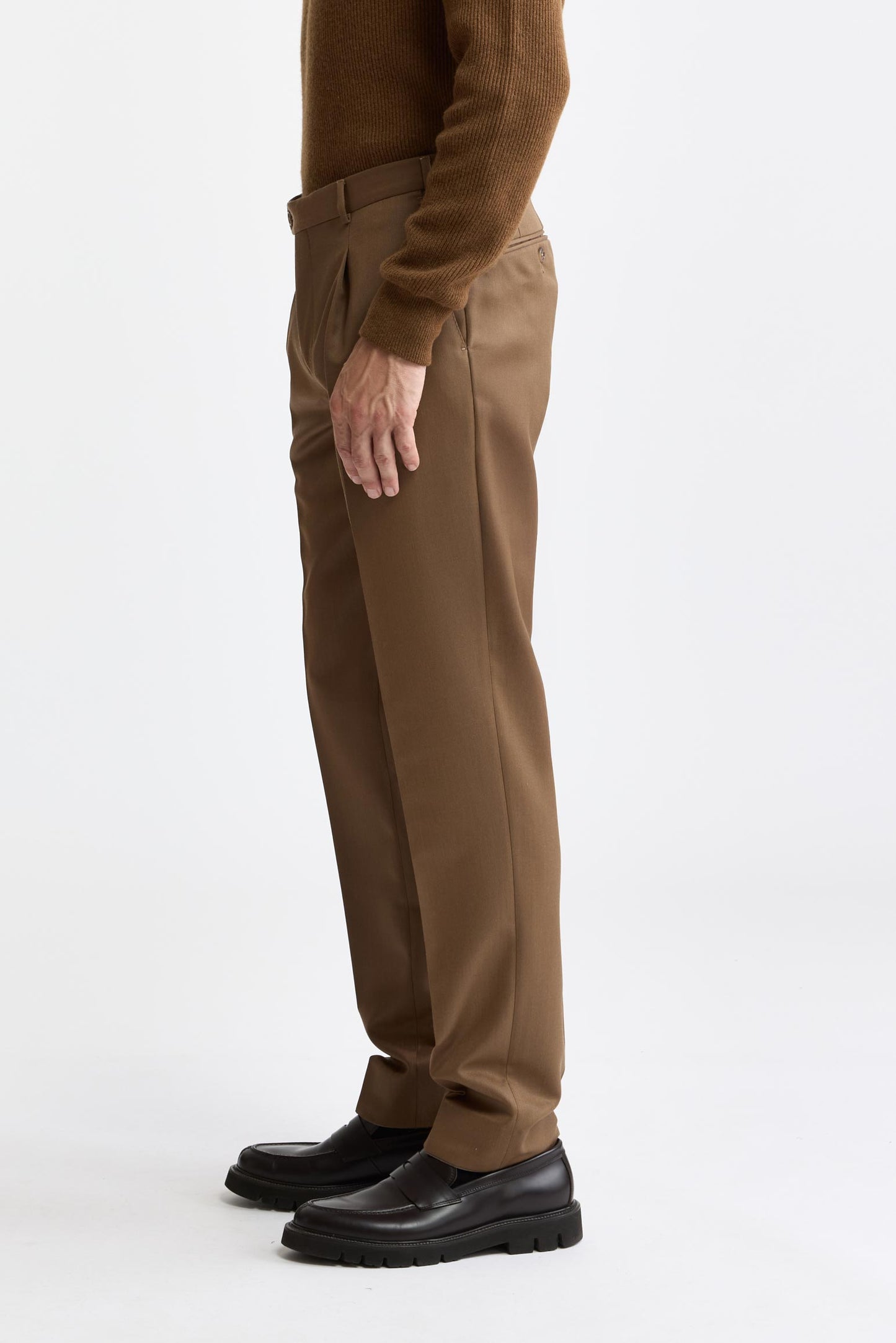 Medium Beige Wool & Cashmere Super 120's Signature Trousers Royal Gabardine