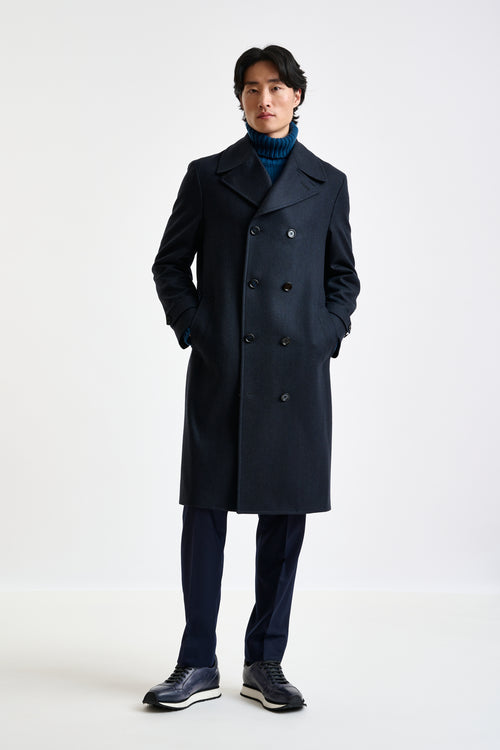 Dark Blue Wool Sheffield Overcoat Zeus - View 1