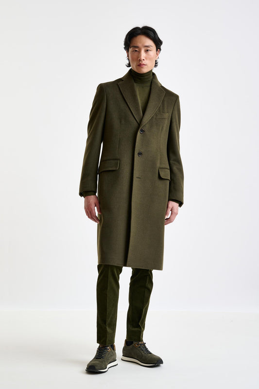 Olive Green Wool Hereford Overcoat Zeus - View 1