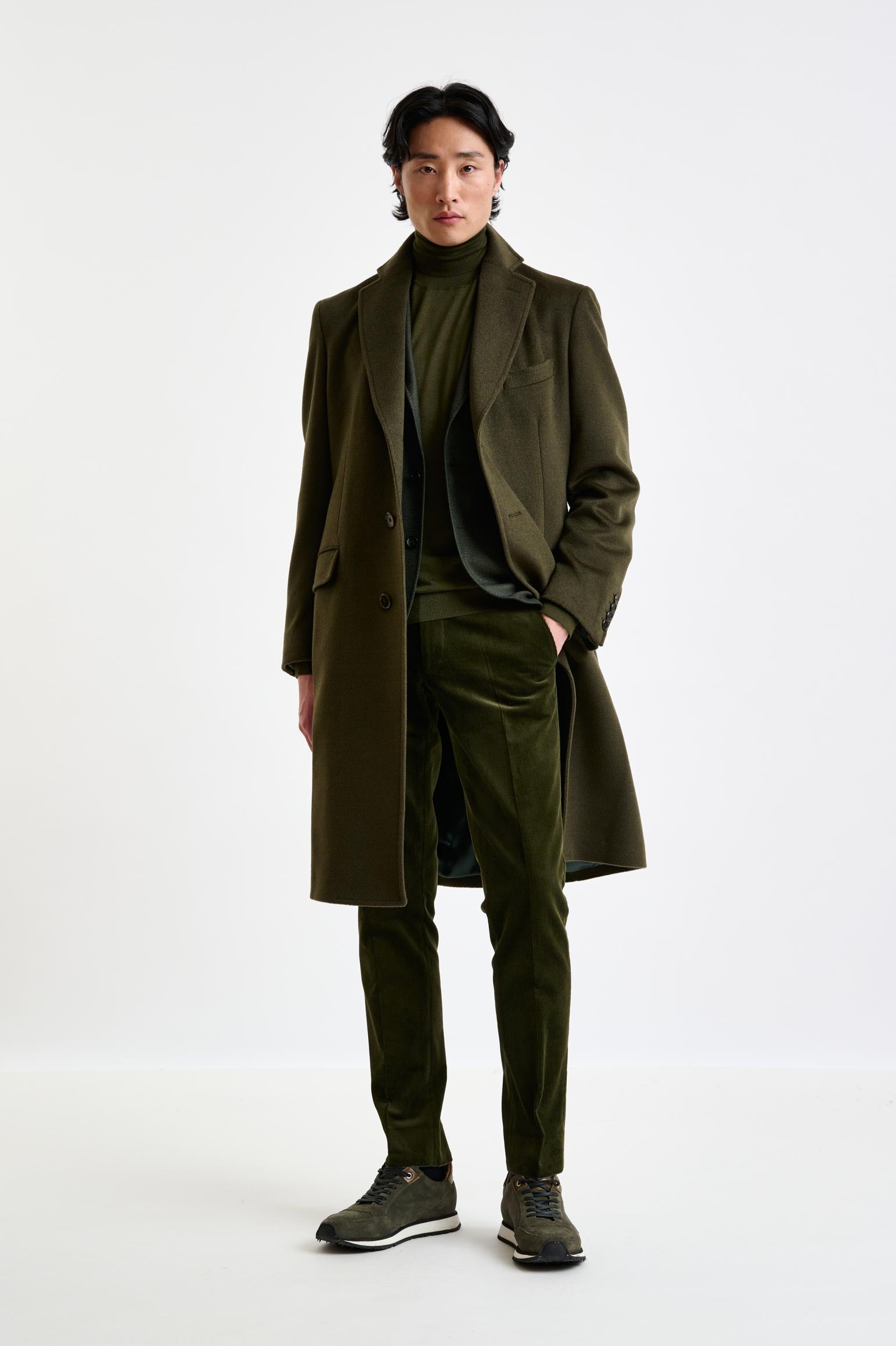 Olive Green Wool Hereford Overcoat Zeus - Main Image