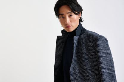 Blue Checked Wool Lincoln Overcoat Zeus - View 9
