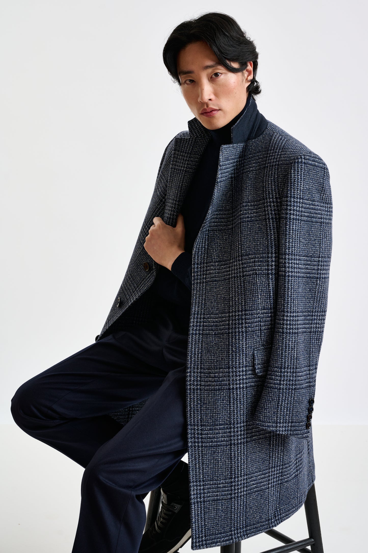 Blue Checked Wool Lincoln Overcoat Zeus