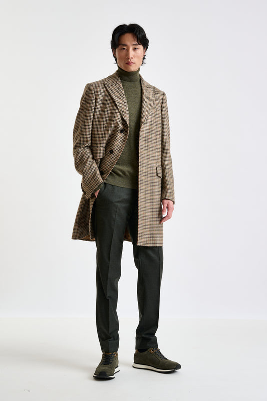 Check Brown Wool Tailored Overcoat - View 1