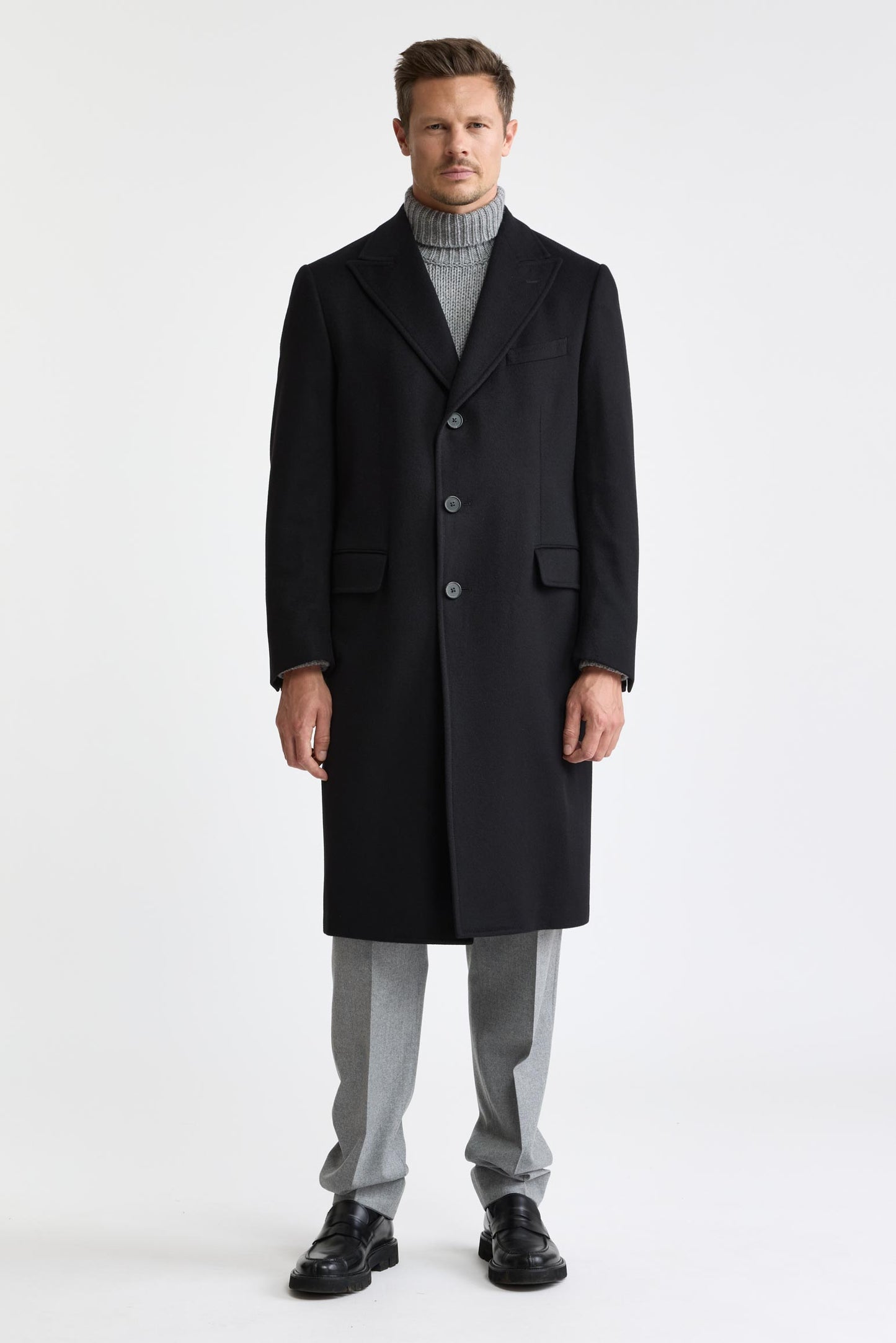 Zwarte Hereford-overjas van 100% kasjmier Zeus