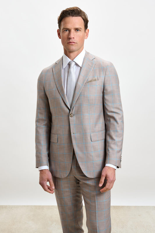 Kenton Suit Sleek Check Beige Turquoise - View 2