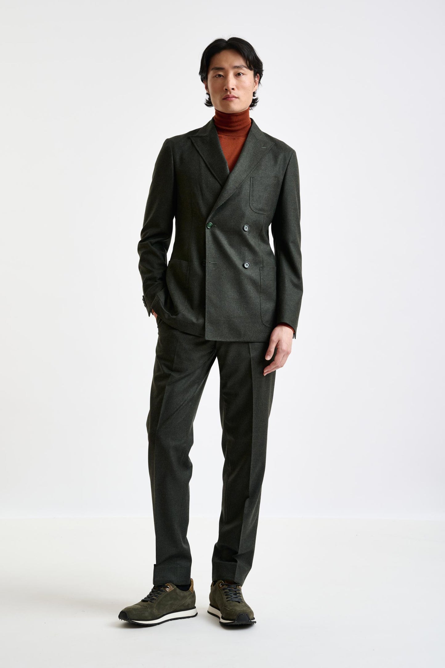 Green Super 100's Wool Kenton Suit Flannel Saxony