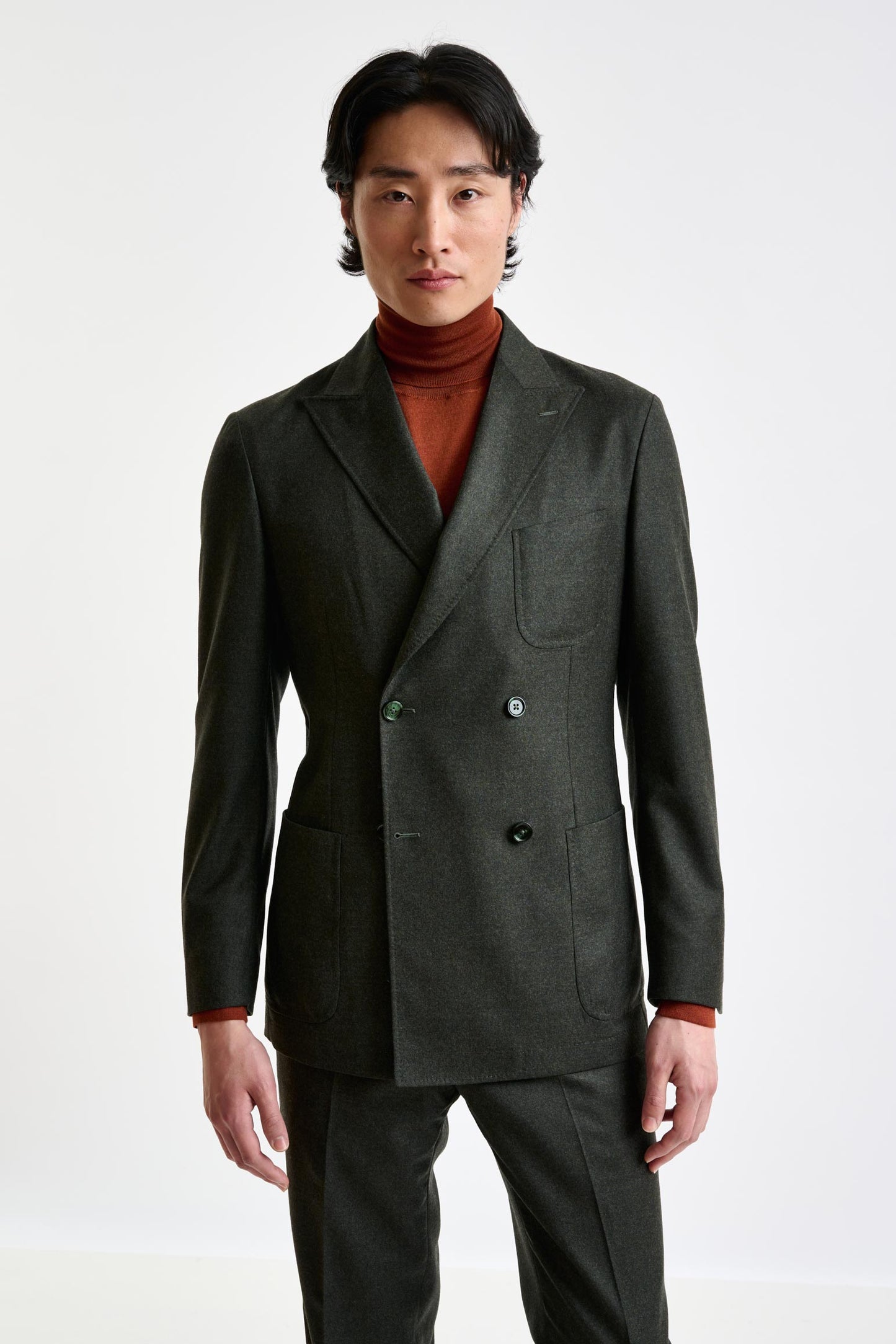 Green Super 100's Wool Kenton Suit Flannel Saxony