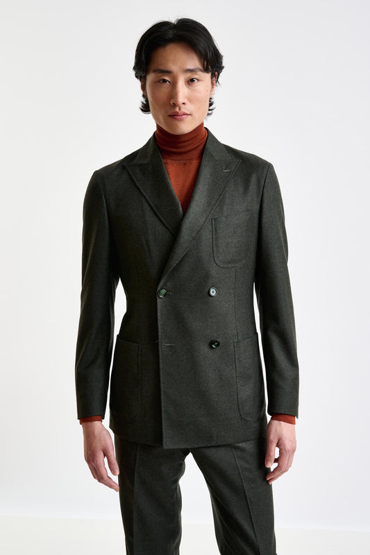 Green Super 100's Wool Kenton Suit Flannel Saxony - View 2