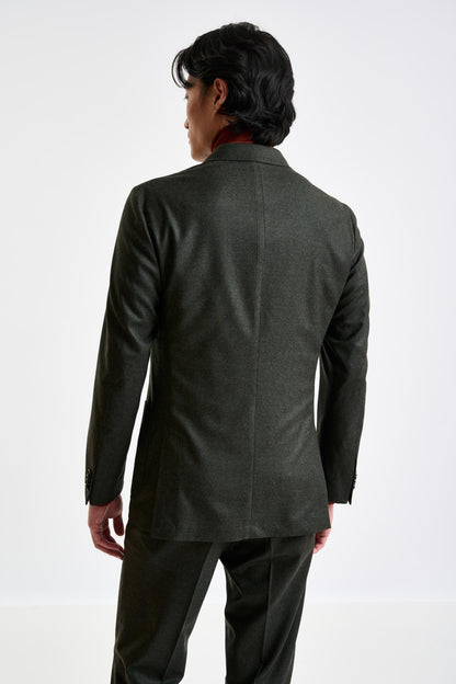 Green Super 100's Wool Kenton Suit Flannel Saxony - View 7
