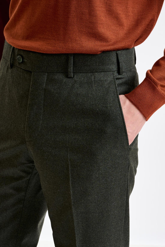 Green Super 100's Wool Kenton Suit Flannel Saxony - View 10