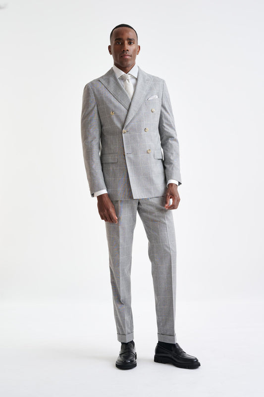 Grey Check Wool & Cotton Silk Kenton Suit Lifestyle