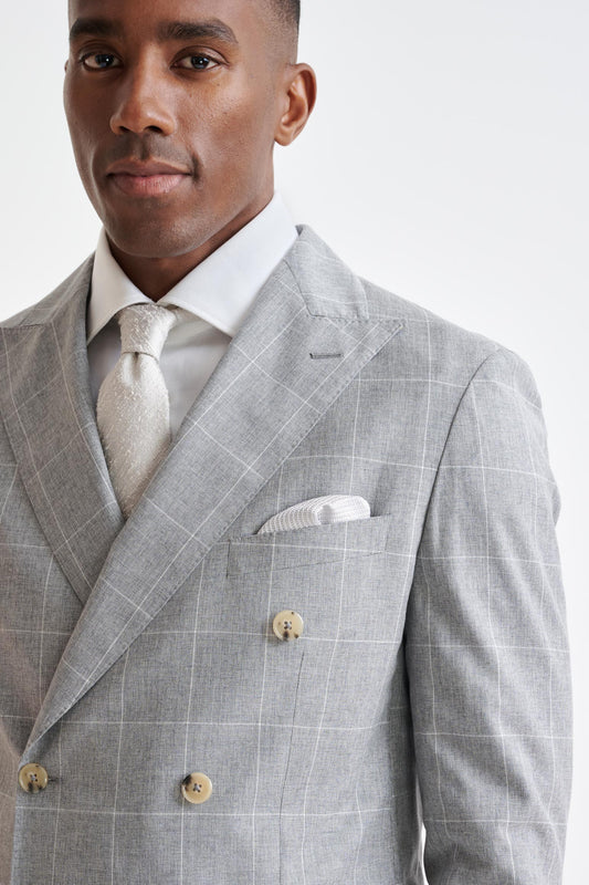 Grey Check Wool & Cotton Silk Kenton Suit Lifestyle