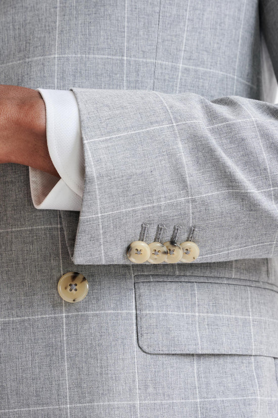 Grey Check Wool & Cotton Silk Kenton Suit Lifestyle - View Five