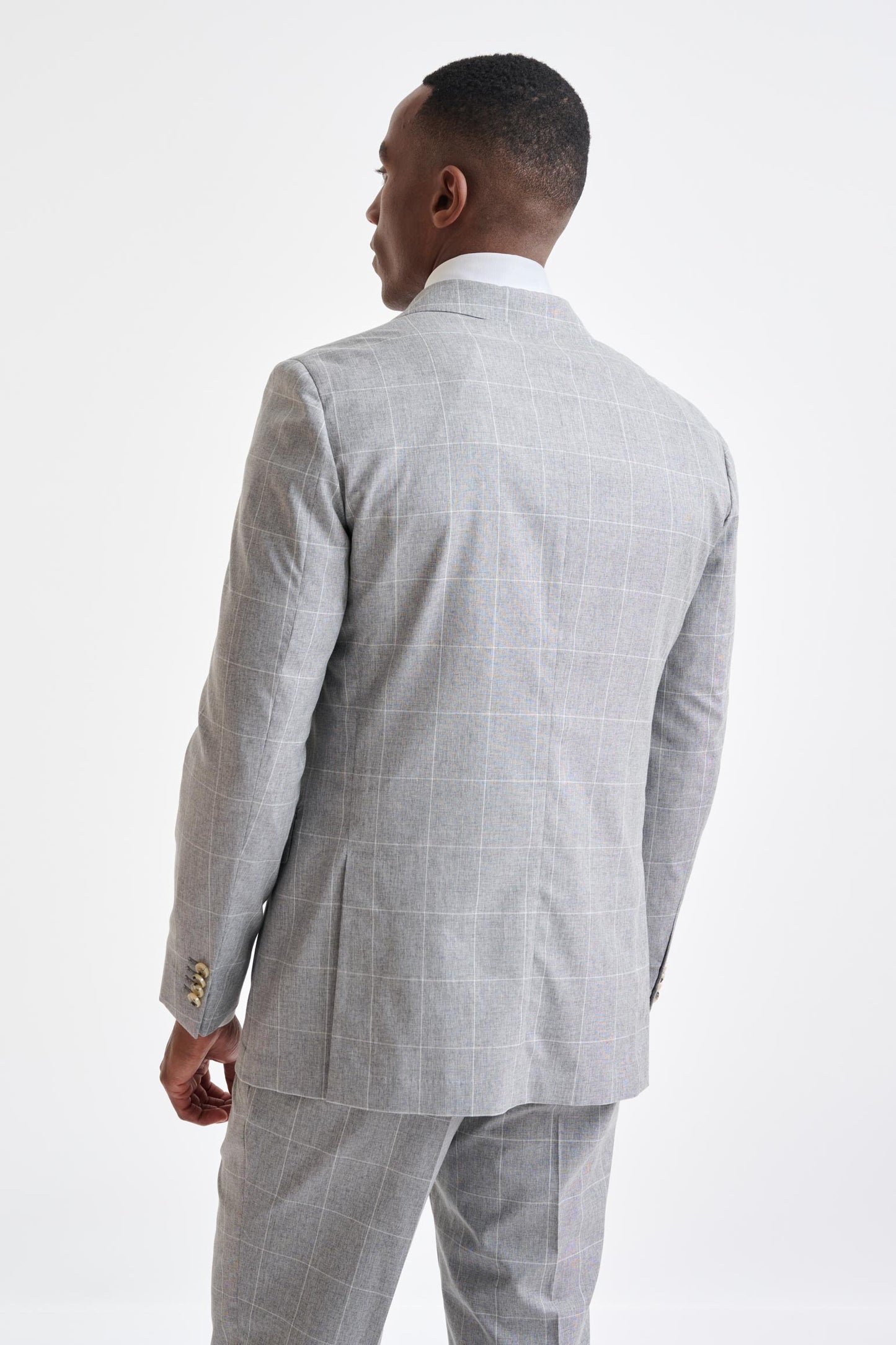 Grey Check Wool & Cotton Silk Kenton Suit Lifestyle