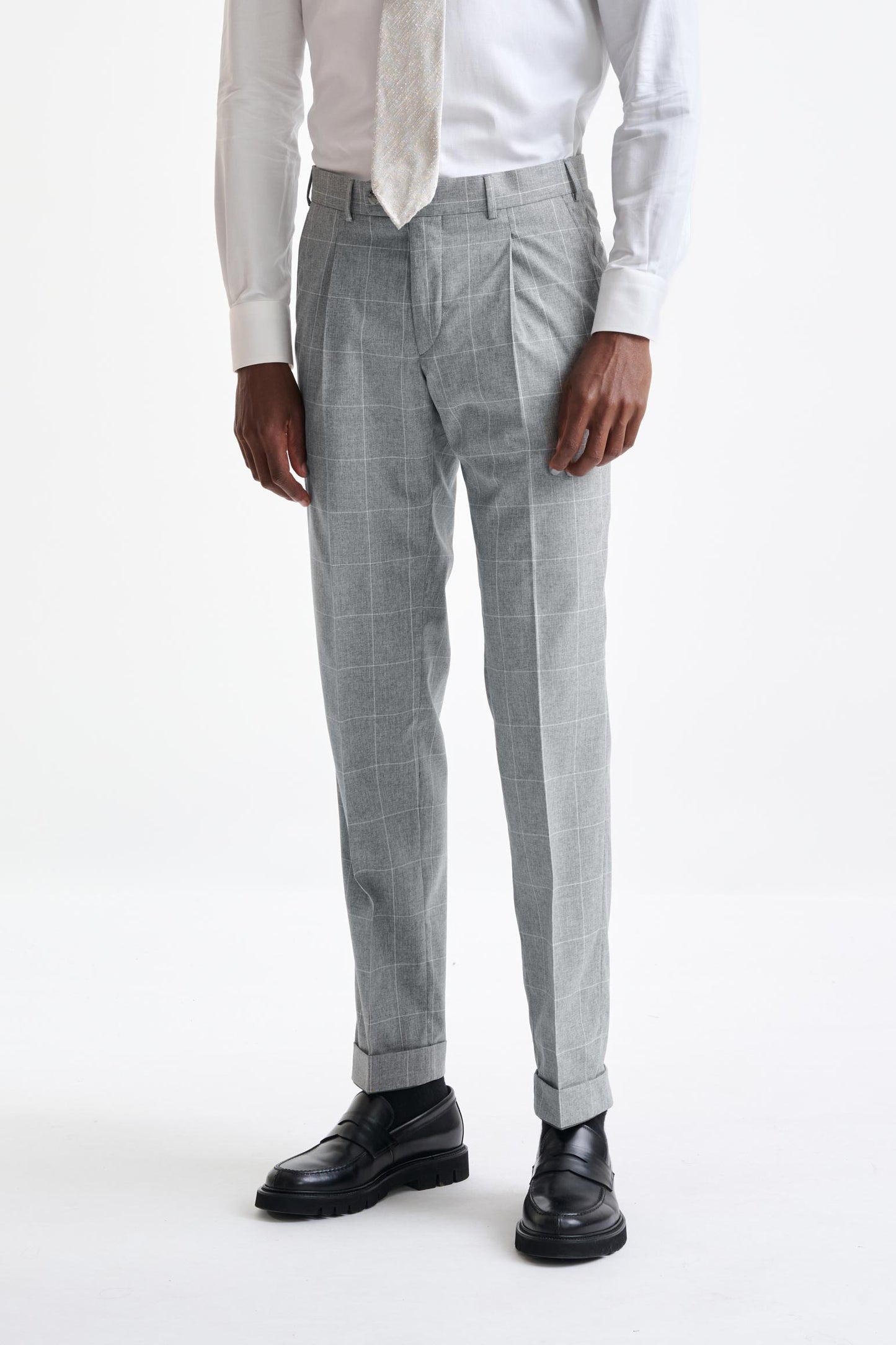 Grey Check Wool & Cotton Silk Kenton Suit Lifestyle