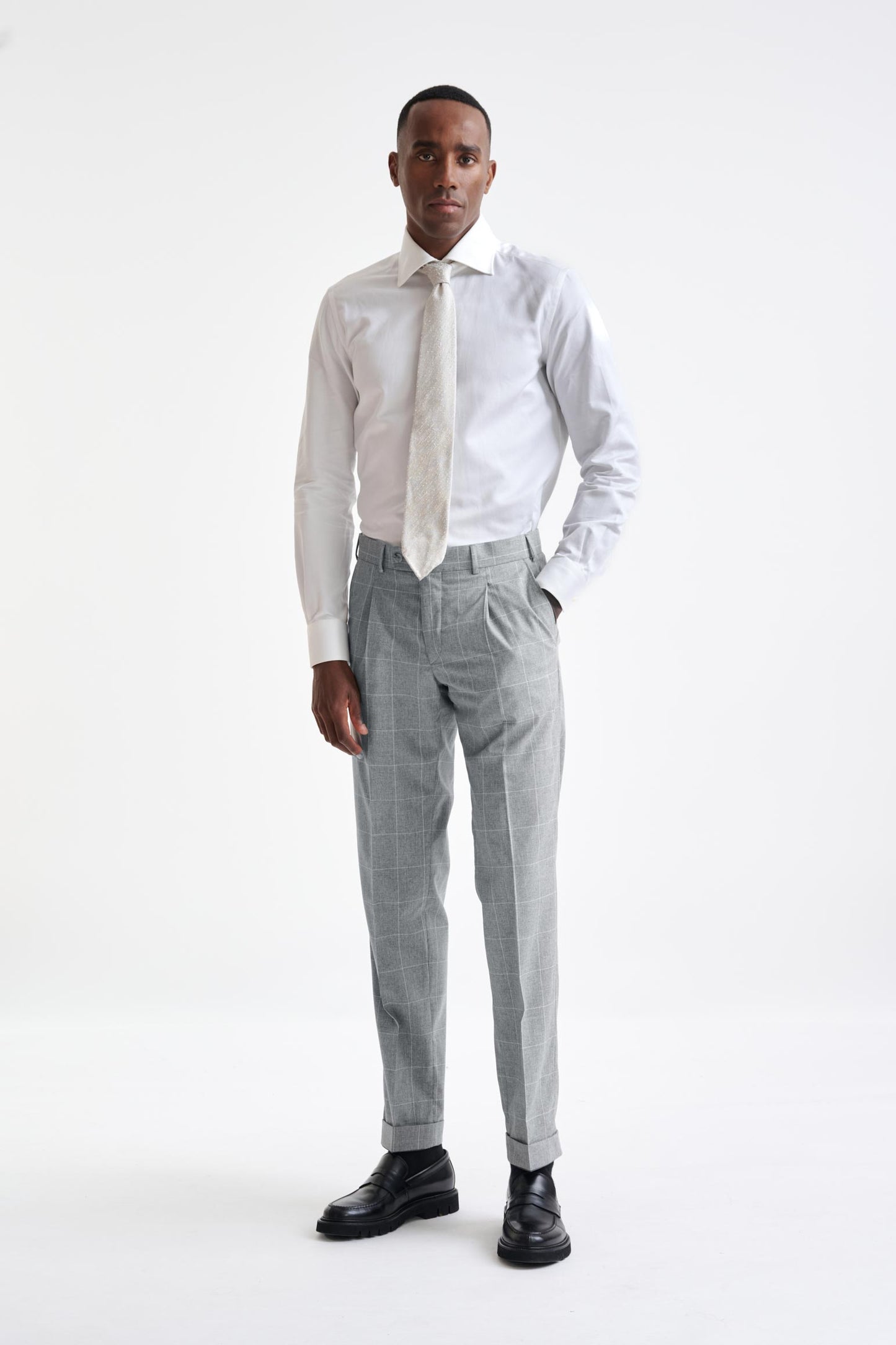 Grey Check Wool & Cotton Silk Kenton Suit Lifestyle