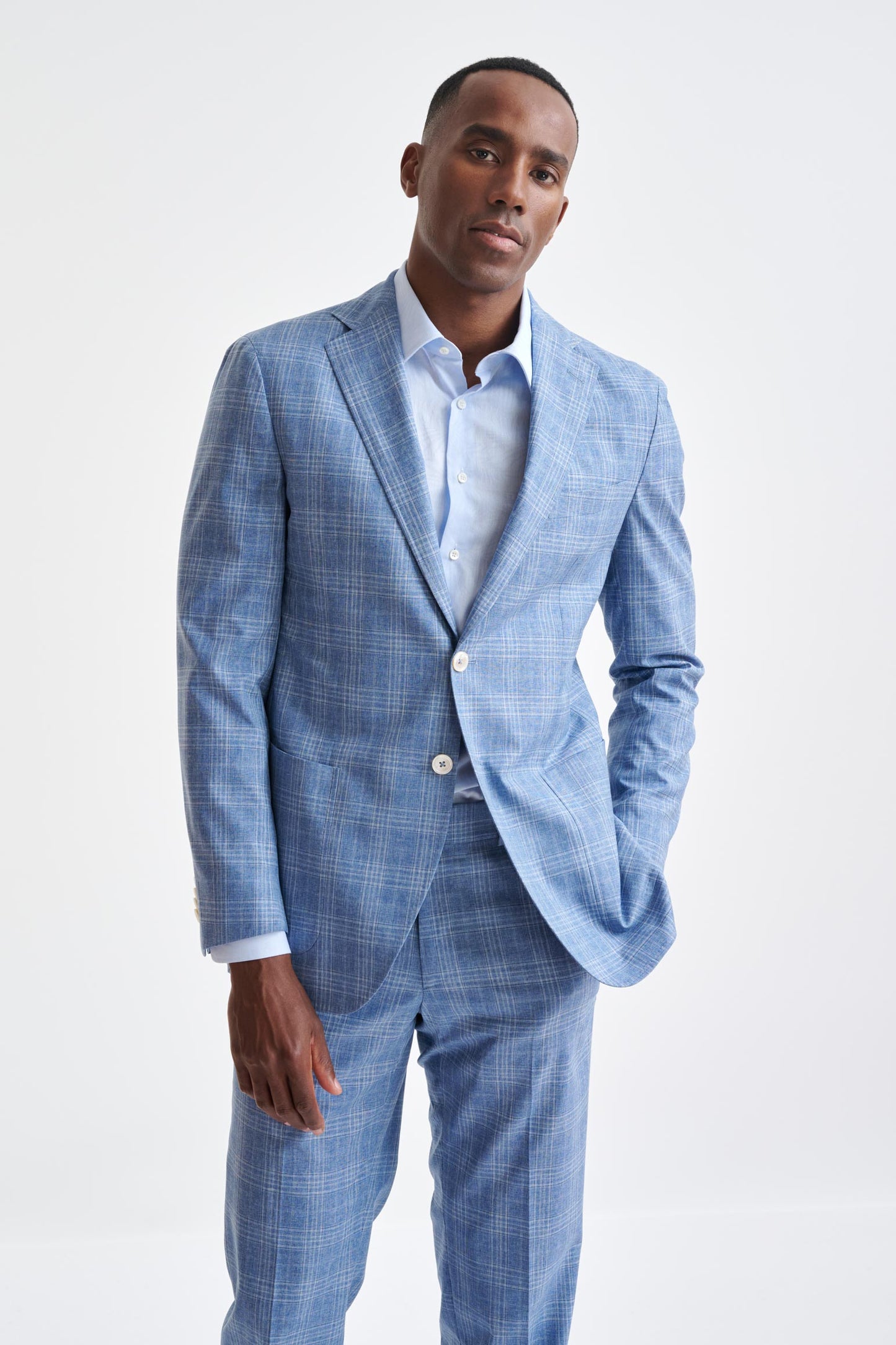 Mid Blue Wool & Cotton Kenton Suit Lifestyle