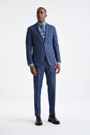 Dark Blue Wool & Silk Kenton Suit Lifestyle - View One