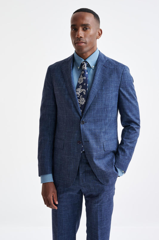 Dark Blue Wool & Silk Kenton Suit Lifestyle