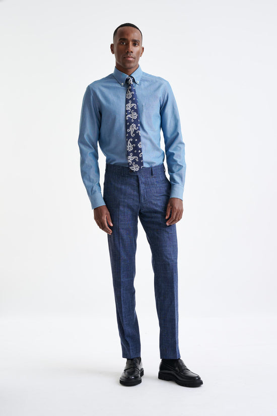 Dark Blue Wool & Silk Kenton Suit Lifestyle - View Nine