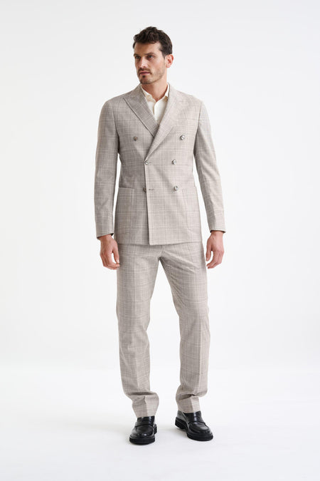 Brown Cream Check Wool & Cotton Kenton Suit Lifestyle - View One