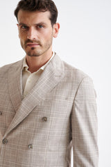 Brown Cream Check Wool & Cotton Kenton Suit Lifestyle - View Three