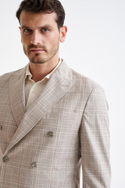 Brown Cream Check Wool & Cotton Kenton Suit Lifestyle - View Three