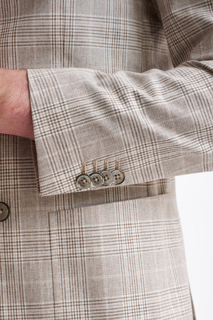 Brown Cream Check Wool & Cotton Kenton Suit Lifestyle - View Four