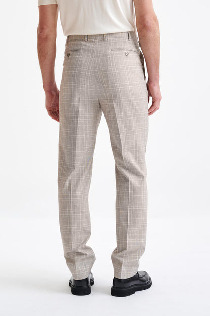 Brown Cream Check Wool & Cotton Kenton Suit Lifestyle - View Thirteen