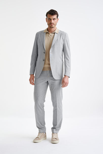 Light Grey Wool & Cotton Kenton Suit Lifestyle - View One