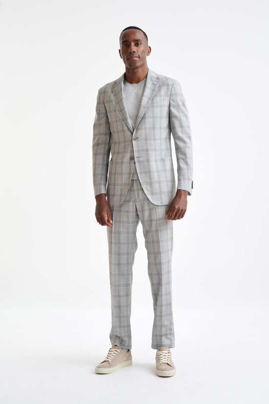 Grey & White Check Wool & Silk Kenton Suit Lifestyle - View One