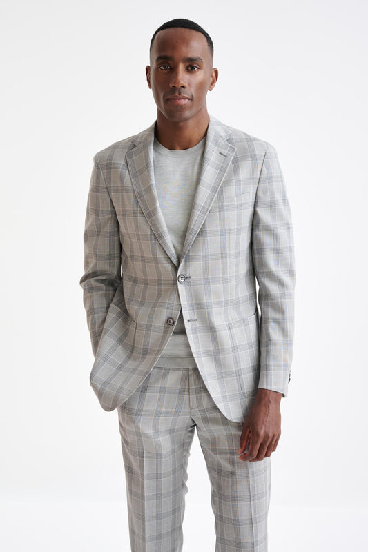 Grey & White Check Wool & Silk Kenton Suit Lifestyle