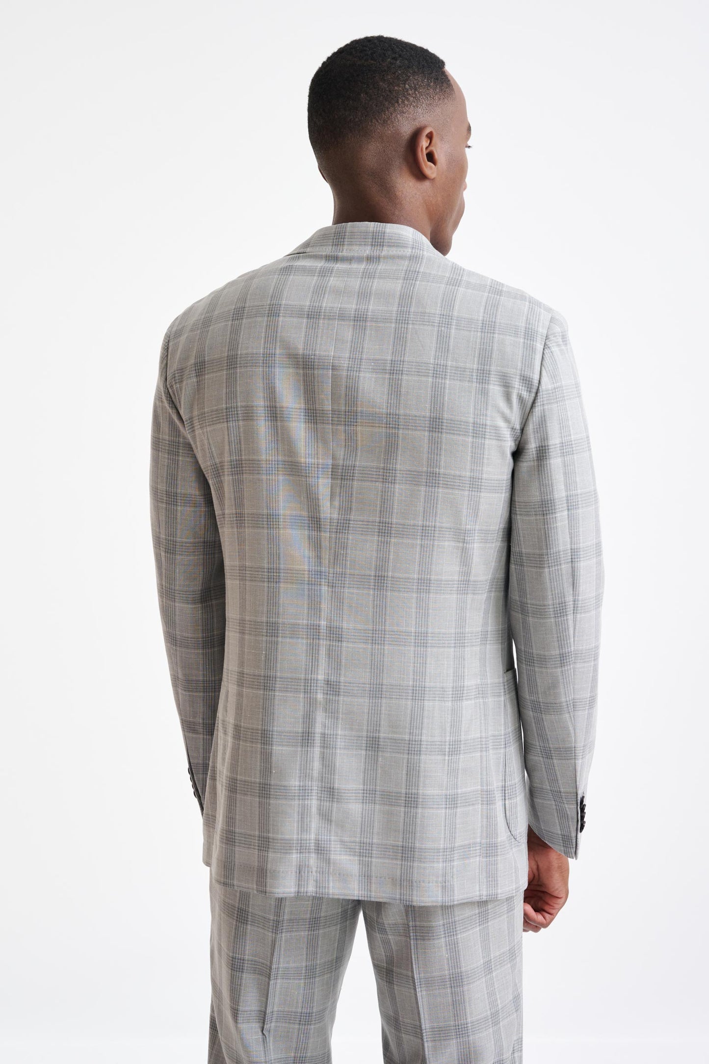 Grey & White Check Wool & Silk Kenton Suit Lifestyle