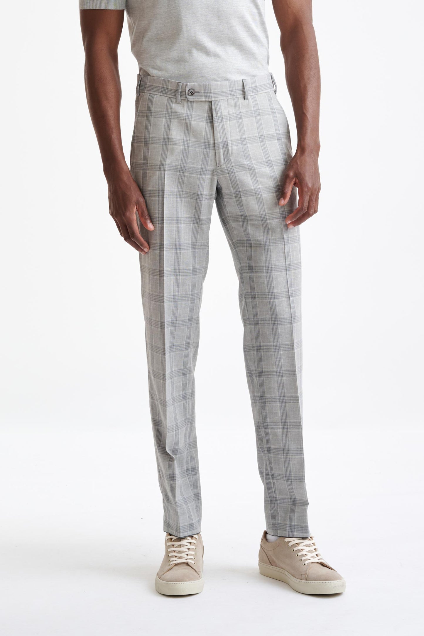 Grey & White Check Wool & Silk Kenton Suit Lifestyle