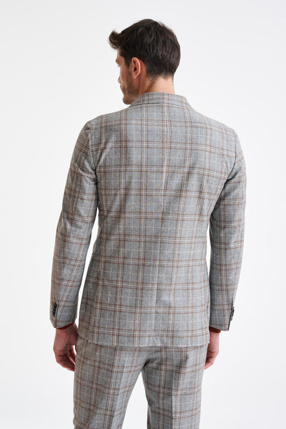 Grey Brown Check Wool & Cotton Silk Kenton Suit Lifestyle - View Six