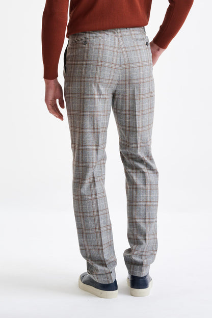 Grey Brown Check Wool & Cotton Silk Kenton Suit Lifestyle - View Eleven