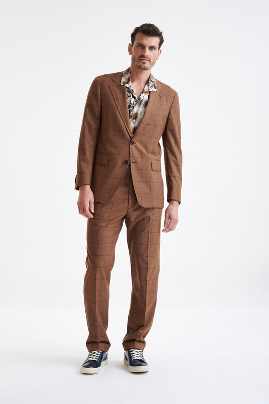 Brown Check Wool & Cotton Silk Kenton Suit Lifestyle