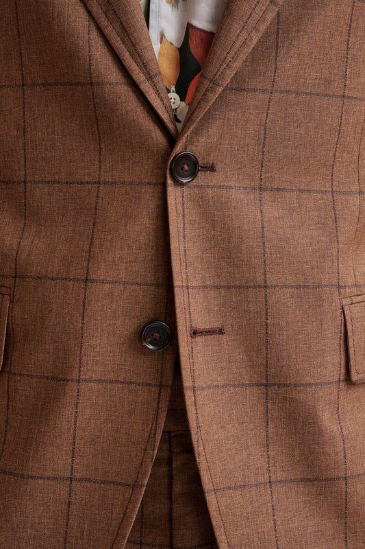 Brown Check Wool & Cotton Silk Kenton Suit Lifestyle