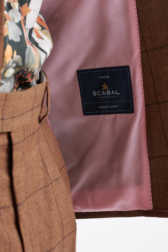 Brown Check Wool & Cotton Silk Kenton Suit Lifestyle - View Five