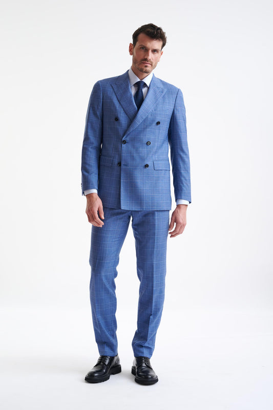 Check Blue Super 130's Wool Soho Suit Mosaic