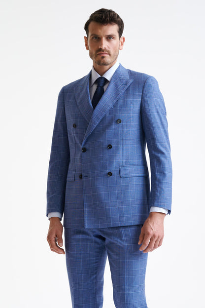 Check Blue Super 130's Wool Soho Suit Mosaic - View Two