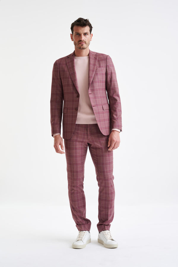 Costume Soho En Laine À Carreaux Rose Bordeaux Super 130's Mosaic