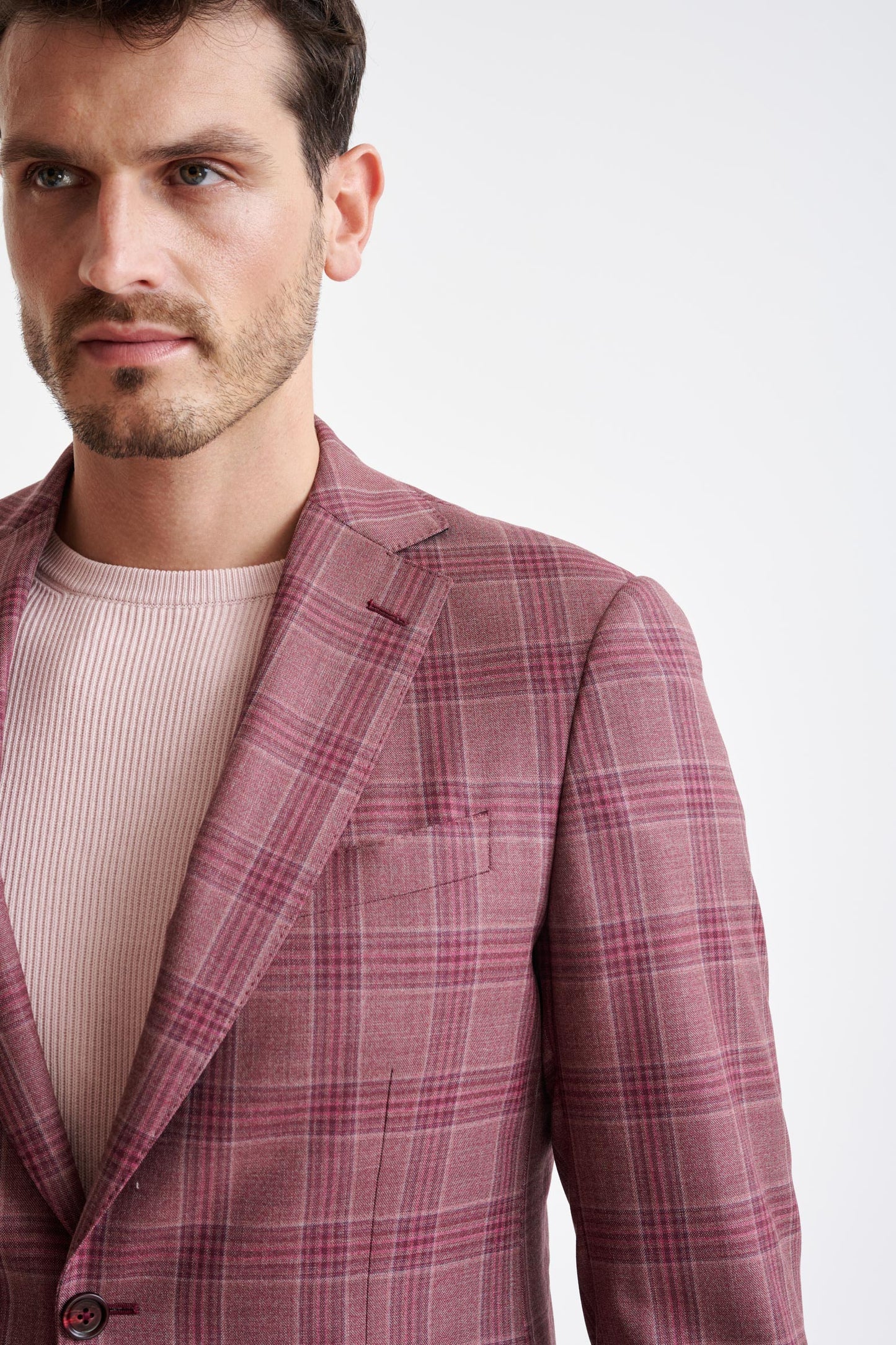 Check Pink Burgundy Super 130's Wool Soho Suit Mosaic