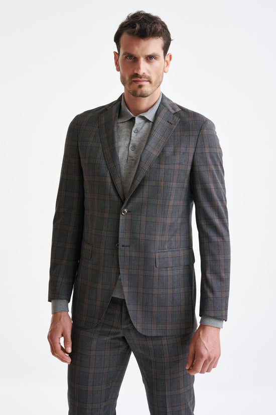 Grey Brown Check Wool Kenton Suit Lifestyle - View Two