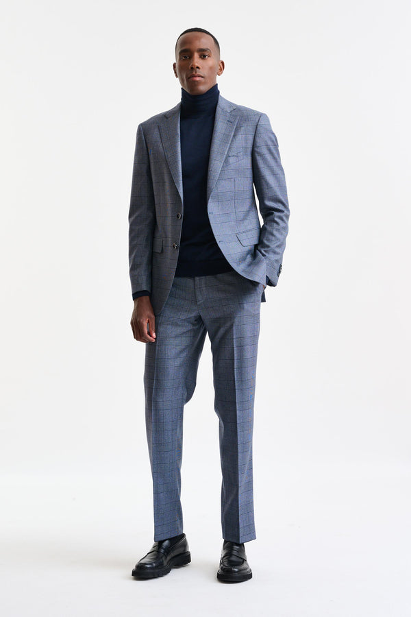 Check Blue 100% Wool Soho Suit Freestyle