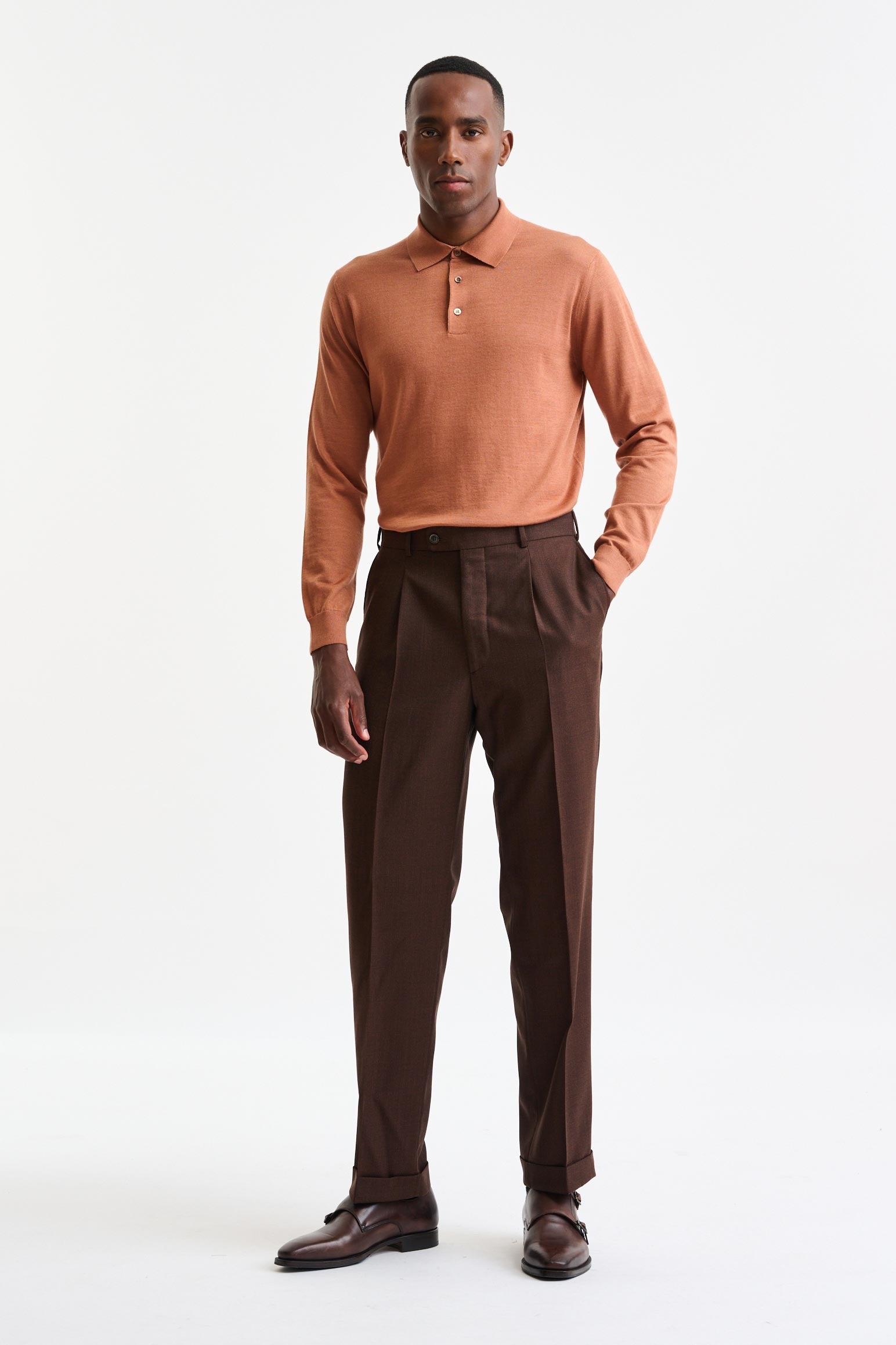 Super130's WORSTEDWOOL SHIRTS　DARK BROWN Medium Brown 100% Wool Super 130's Soho Suit Freestyle – Scabal