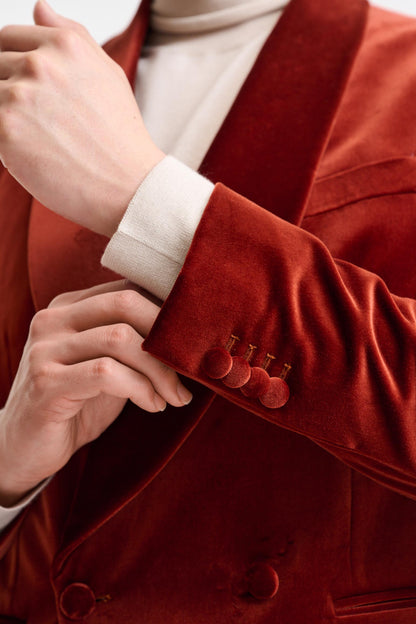 Rust Brown 100% Cotton Soho Tuxedo Fine Velvet - Image 4