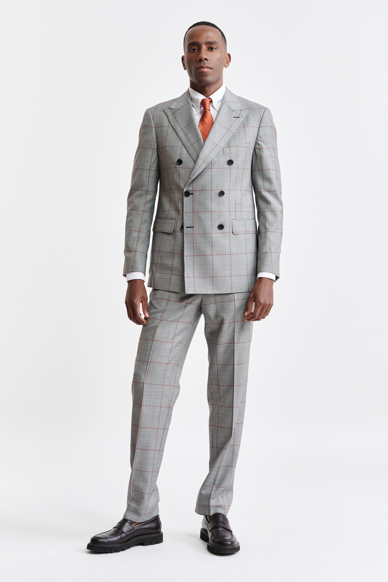 Grey Orange Check 100% Wool Super 100's Soho Jacket Riviera Trend - 1
