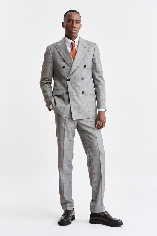 Grey Orange Check 100% Wool Super 100's Soho Jacket Riviera Trend