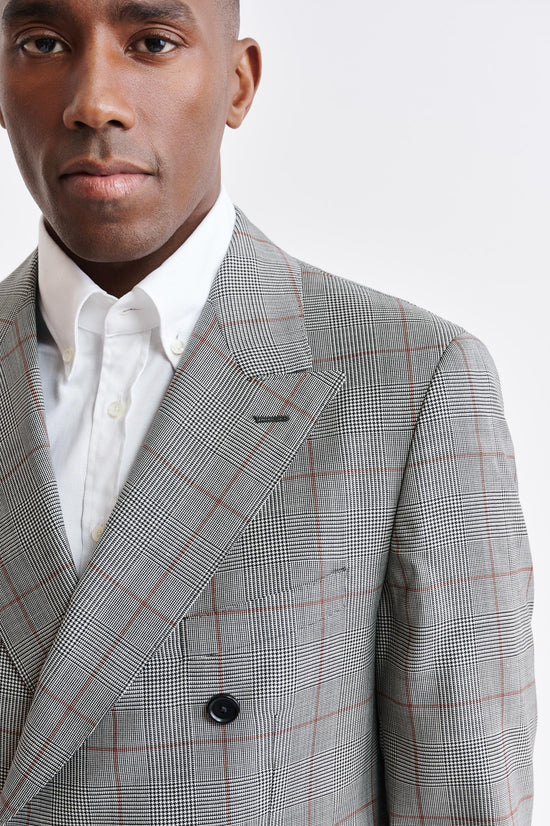 Grey Orange Check 100% Wool Super 100's Soho Jacket Riviera Trend - 3